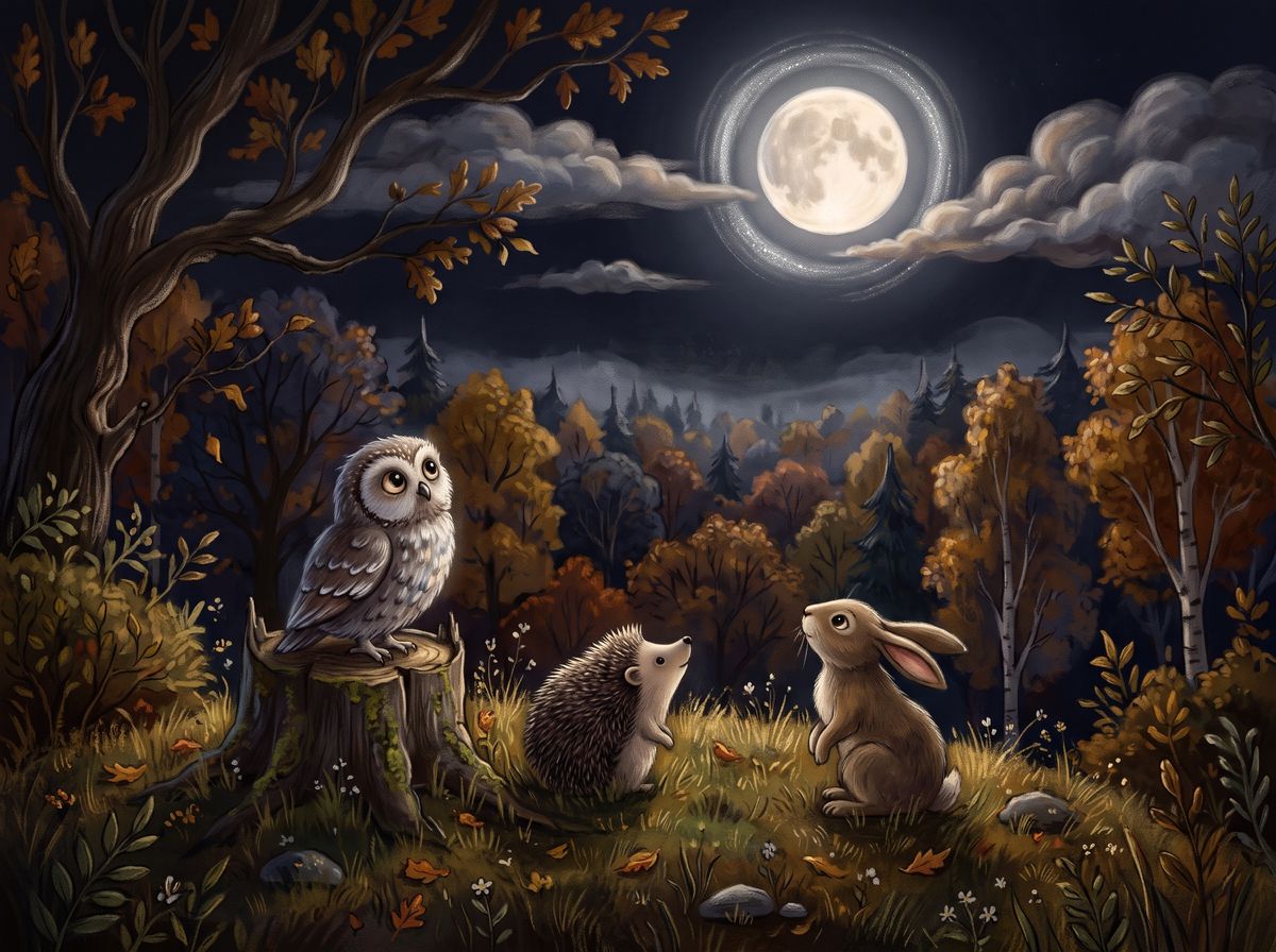 Animals look up at a ring of light around the moon